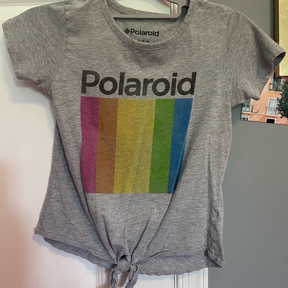 gray polaroid tee; worn but maintain good condition